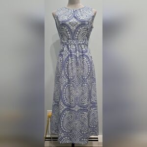 Talbots dress blues whites paisley pattern 45" length elastic waist sz 4P